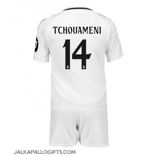 Real Madrid Aurelien Tchouameni #14 Koti Peliasu Lasten 2024-25 Lyhythihainen (+ Lyhyet housut)